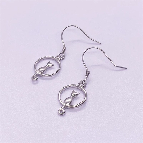 Pendientes de Gancho de Plata de Ley 925 Luna Gato para Mujer Silueta de Animal Minimalista Joyería de Moda Regalo