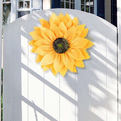 Corona De Girasoles Tela De Malla De Arpillera Decoración De Acción De Gracias Otoño Adorno De Pared Estilo Granja