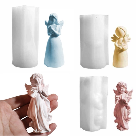 3D Engel Silikonform Betende Flügel Fee DIY Handgemachte Kerze Gips Ornament Handwerk Home Decor