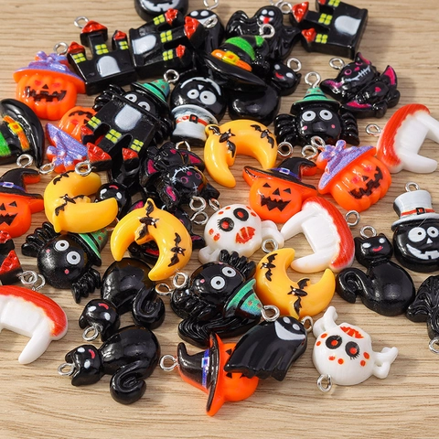 Αποκριάτικα Καρτούν Charms Resin Με Μεταλλική Θηλιά Για DIY Κατασκευή Κοσμημάτων Κολοκύθα Φάντασμα Νυχτερίδα Κάστρο