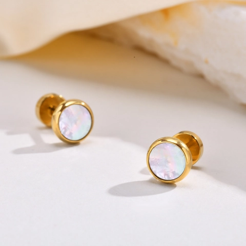 Runde Ohrstecker Gold Vergoldet Edelstahl Minimalistischer Geometrischer Schmuck Mit Zirkonia Künstliche Perle Perlmutt