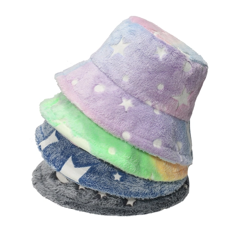 Cappello Da Pescatore In Peluche Pelliccia Sintetica Caldo Inverno Stampa Stella Luna Moda Casual All'aperto Antivento Per Donne Ragazze