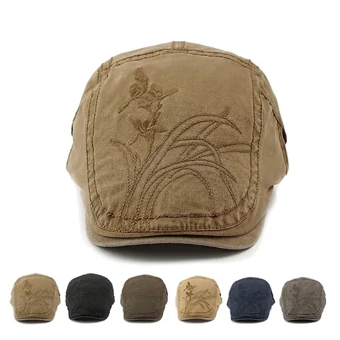 Gorra Plana Vintage De Algodón Bordado De Orquídea Hebilla De Metal Ajustable Sombrero De Sol Retro Para Hombres Mujeres
