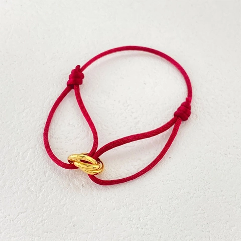Adjustable Braided Rope Bracelet With Gold Plated Interlocking Rings Fashion Lucky String Jewelry For Men And Women