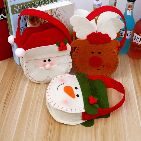 Kerst Cadeautassen Non-woven Vilt Handtassen Kerstman Sneeuwpop Rendier Cartoon Snoep Verpakking Voor Feestdecoratie