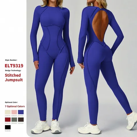 Dames Yoga Jumpsuit Lange Mouwen Open Rug Eendelig Sport Bodysuit Nylon Spandex Geborsteld Strakke Pasvorm Lijnen