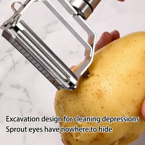 Stainless Steel Multi-Purpose Vegetable Peeler And Julienne Grater Dual Head Fruit Slicer Potato Eye Remover Kitchen Tool