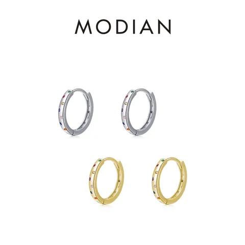 Pendientes De Aro De Plata De Ley 925 Circonita De Colores Arcoíris Huggie Para Mujer Diario Elegante