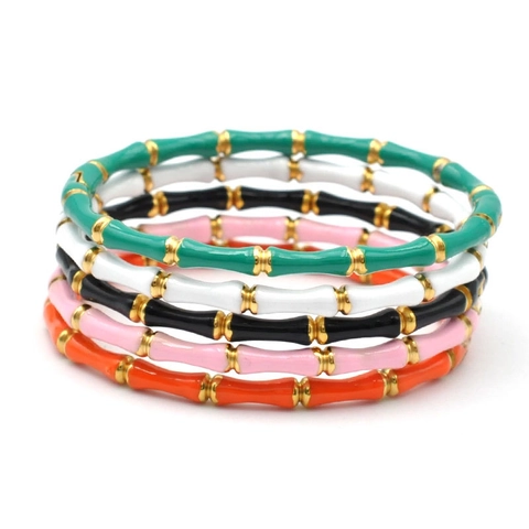 Bamboo Joint Bangle Bracelet Stainless Steel Colorful Enamel Inlay Fashion Versatile Jewelry For Women