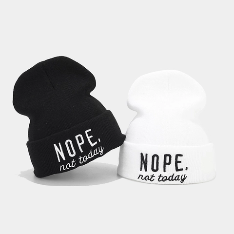 Strickmütze Beanie Acryl NOPE Not Today Buchstaben Stickerei Umschlagmütze Winter Warm Unisex Accessoire