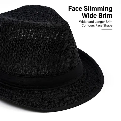 Chapeau Fedora Homme Été Mesh Respirant Protection Solaire Style Jazz Plage Parasol Léger Rétro
