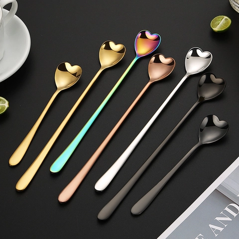Heart Shaped Spoon 304 Stainless Steel Long Handle Coffee Stirring Dessert Honey Mirror Polished Creative Tableware