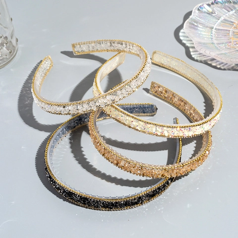 Vintage Rhinestone Headband For Women Thin Non-Slip Crystal Hairband Shiny Sequin Hair Hoop Accessories