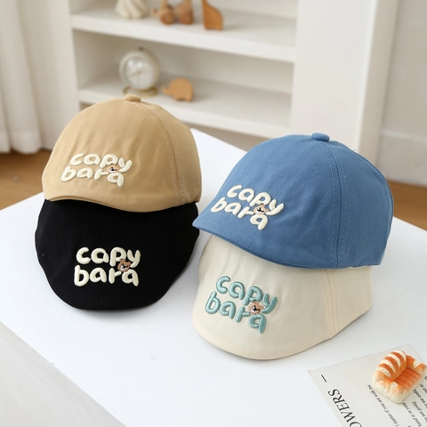 Kids Beret Hat Cotton Embroidery Capybara Letter Print Sun Protection Adjustable Flat Cap For Toddler Boys Girls