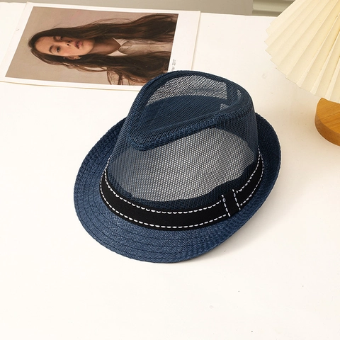Cappello Fedora Uomo Estate Maglia Traspirante Viscosa Paglia Cappello Sole Stile Jazz Britannico Spiaggia