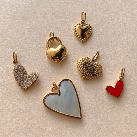 Stainless Steel Heart Charms Pendants With Enamel Mother Of Artificial Pearl Rhinestone DIY Jewelry Making Accessories Gold Silver Color