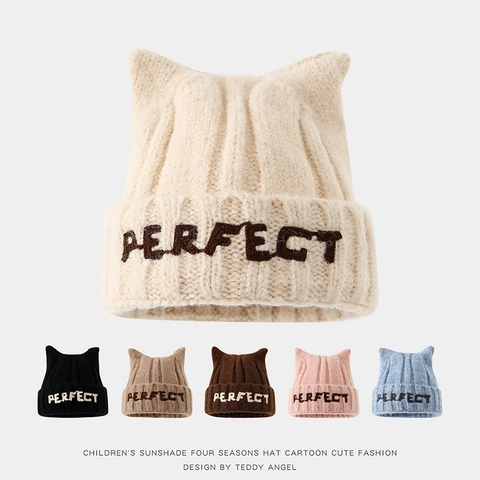 Cat Ear Knit Beanie Hat For Children Cotton Warm Thick Winter Autumn Outdoor Fashion For Boys And Girls