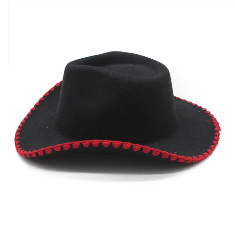 Chapeau De Cow-Boy Western Feutre Large Bord Bordure Tressée Contrastée Extérieur Protection Solaire Unisexe