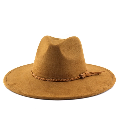 Wide Brim Fedora Hat Polyester Felt Vintage Jazz Style With Braided Band And Tassel For Men Women Outdoor Travel