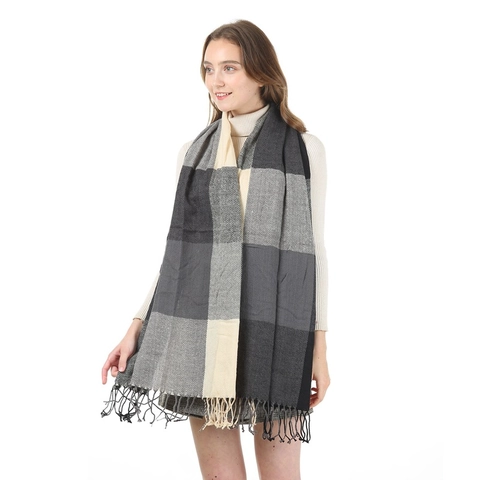 Sciarpa Scialle Invernale A Quadri Effetto Cashmere Poliestere Lungo Caldo Con Nappe Frange Per Donna Stile Britannico