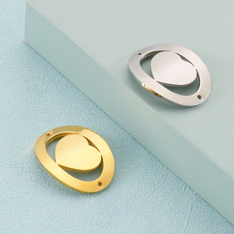 Dijes Conectores Ovalados De Corazón Hueco De Acero Inoxidable Para Hacer Joyería DIY Pulsera Collar Accesorios Oro Plata