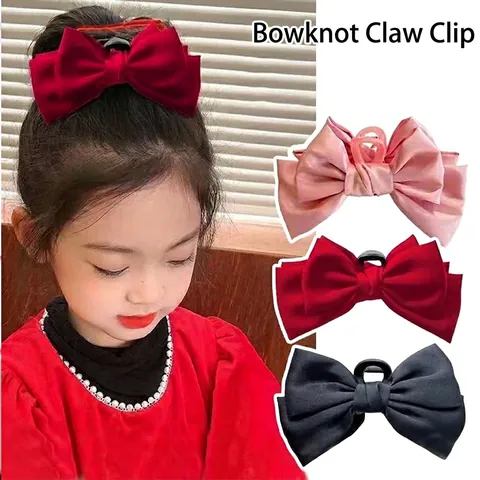 Handmade Large Bow Hair Clip Satin Organza Fabric Elegant Princess Style Headwear Claw Clip Hair Ties Women Girls