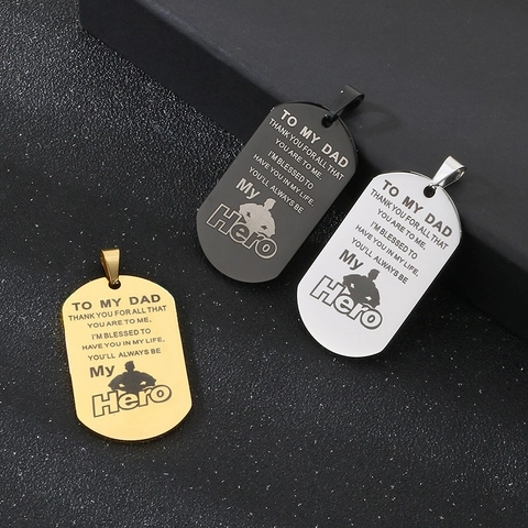 Militaire Dog Tag Ketting Roestvrij Staal My Hero Boodschap Hanger Sieraden Cadeau Voor Vader
