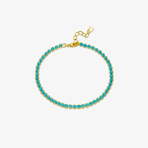 Bracciale da Tennis in Argento Sterling 925 per Donna Stile Turchese Blu Strass Full Diamond Regolabile Gioielli Ornamento a Mano