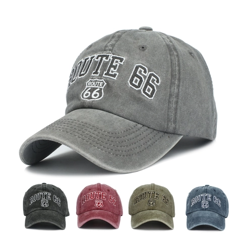 Gorra De Béisbol Con Bordado Route 66 Algodón Lavado Desgastado Retro Protección Solar Gorro Deportivo Ajustable Unisex