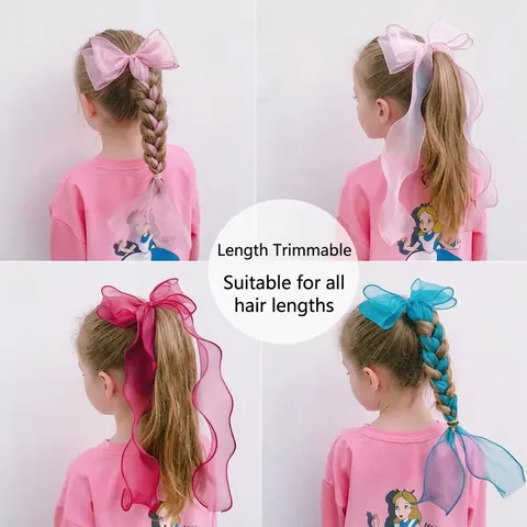 Organza Bow Hair Clip With Long Ribbons Streamers Princess Sweet Hairbow For Girls Toddlers Fairy Hair Accessories