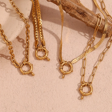 Minimalist Stainless Steel 18K Gold Plated Necklace For Women Fashion Geometric Spring Ring Clasp Chain Necklace Jewelry Gift