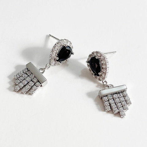 Orecchini In Zircone Nero A Goccia Con Perno In Argento Sterling 925 Pendenti Con Frange A Strati Retrò Per Donna