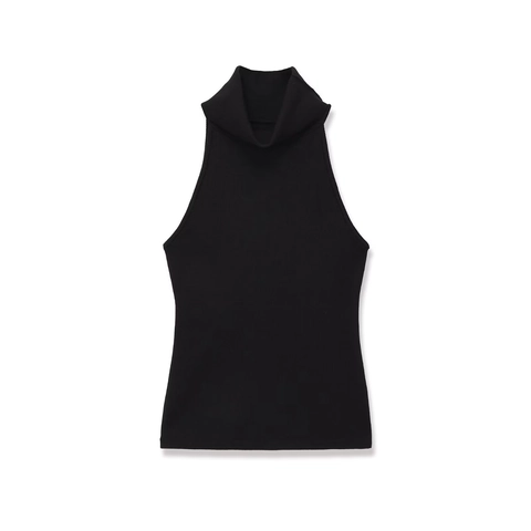 Camiseta de Tirantes Casual para Mujer Cuello Alto Sin Mangas Punto Elástico Verano Color Sólido Corte Ajustado Chaleco Elástico