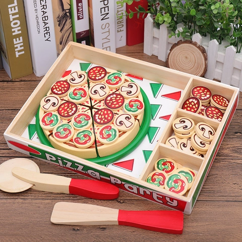Giocattolo Pizza In Legno Per Bambini Cucina Gioco Di Ruolo Simulazione Cibo Con Taglierina Spatola E Vassoio
