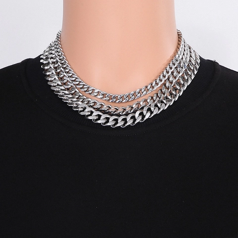 Collar Hip Hop Hombre Cadena de Eslabones Cubanos de Acero Inoxidable Dorado Plateado Bicolor Cadena de Barbada Gruesa Joyería