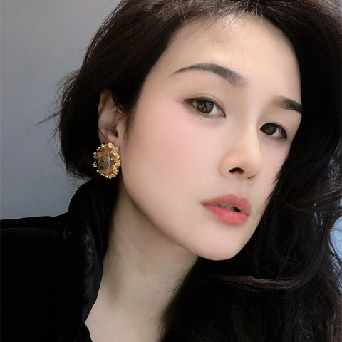 French Vintage Amber Resin Dried Flower Stud Earrings For Women 925 Sterling Silver Earring Post Alloy Floral Jewelry