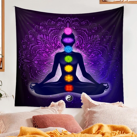 Polyester Yoga Meditation Tapestry Wall Hanging Seven Chakra Mandala Galaxy Bohemian Zen Spiritual Home Decor