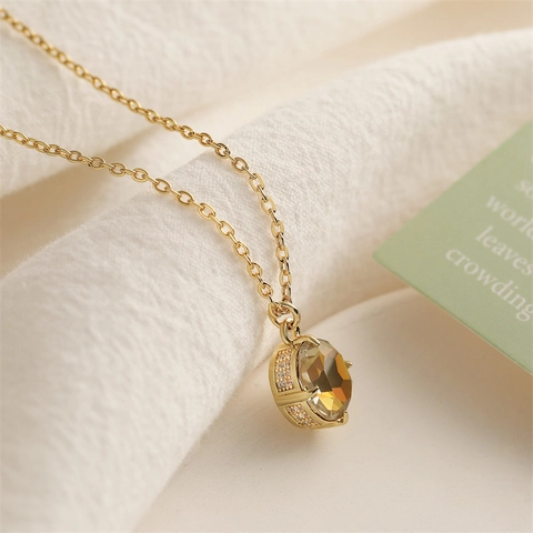 Collana Con Pendente Fiocco Rame Placcato Oro Con Zircone Colorato Gioielli Geometrici Di Moda Per Donne