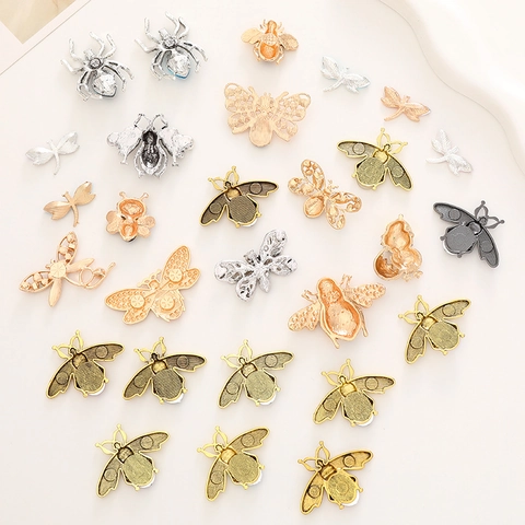 DIY Alloy Insect Charms Rhinestone Enamel For Jewelry Making Bee Dragonfly Spider Shapes Shoe Phone Case Decor