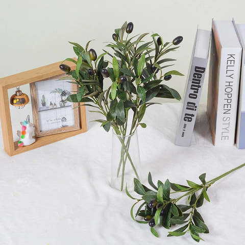 Artificial Olive Branch With Fruit Lifelike Satin Plastic Green Leaves Bendable Stem For Home Wedding Decoration Photography Prop