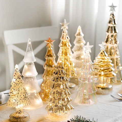 Albero Di Natale In Vetro Luminoso Ornamento Da Tavolo LED Illuminato Mercurio Decorazione Festiva Casa Festa Regalo Vacanze