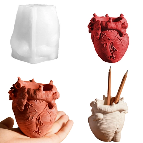 3D Anatomisches Herz Silikonform Für DIY Blumentopf Stifthalter Harz Epoxid Realistische Innere Organform Gips Handwerk