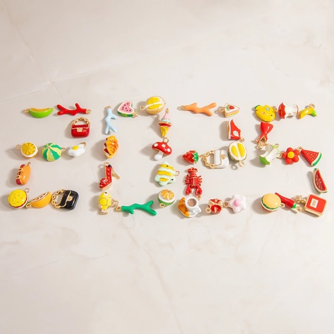 Colorful Enamel Charms Pendants Alloy Stainless Steel For DIY Jewelry Making Fruit Food Fashion Shapes For Necklace Bracelet