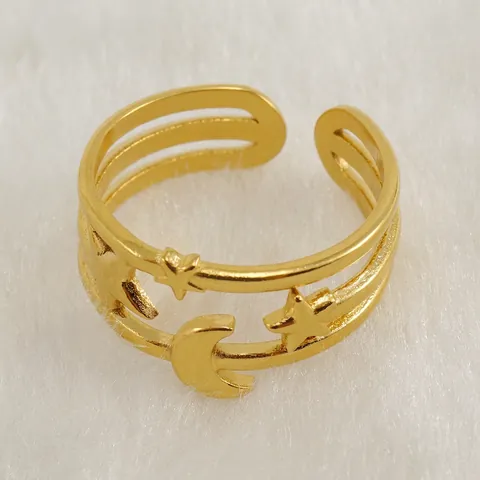 Star Moon 18K Gold Plated Stainless Steel Ring Layered Hollow Open Adjustable Fashion Finger Jewelry For Women