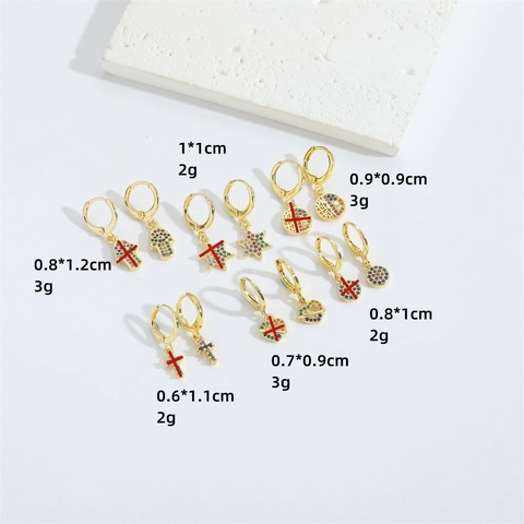Mode Kupfer Gold Beschichtete Zirkonia Ohrhänger Für Damen Minimalistische Kreuz Stern Herz Hamsa Hand Huggie Ohrringe