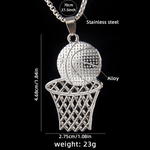 Basketball Hoop Pendant Necklace Hip Hop Sports Style Jewelry With Stainless Steel Chain And Alloy Charm