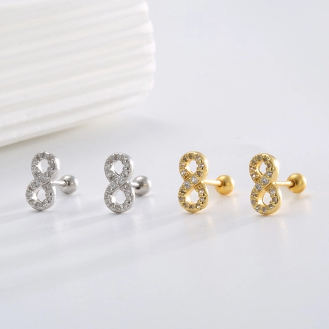 Orecchini a Bottone Infinito 8 in Argento Sterling 925 per Donna con Strass Placcati Oro Argento Chiusura a Vite Gioielli