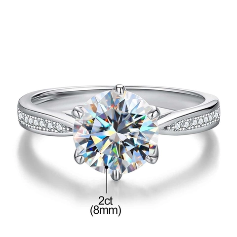 Round Cut Moissanite Ring 925 Sterling Silver Classic Six Prong Setting Engagement Wedding Band For Women Elegant Gift