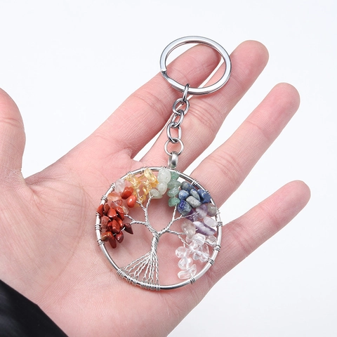 Lebensbaum Schlüsselanhänger Naturkristall Edelstein Drahtgewickelt Chakra Heilung Taschenanhänger Deko Accessoire