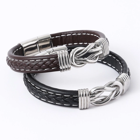 Bracciale Da Uomo In Pelle PU Intrecciata Con Nodo Infinito In Acciaio Inossidabile Chiusura Magnetica Inciso Love My Son